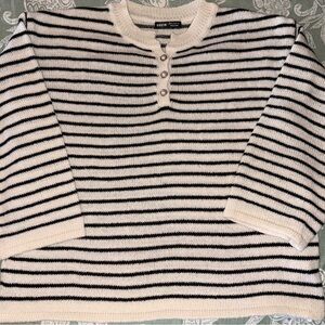 SHEIN Black and White Striped Sweater with pearl detail XS